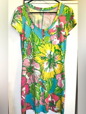 Lilly Pulitzer "Big Flirt" Tropical Henley Dress size small